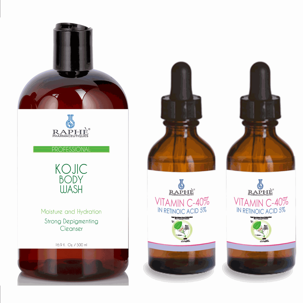 Kojic acid body wash with vitamin C-40 retinoic acid serum for skin lightening and hydration