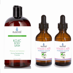 Kojic acid body wash with vitamin C-40 retinoic acid serum for skin lightening and hydration
