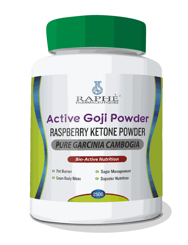 Raspberry Ketone Goji Garcinia Cambogia weight loss supplement powder jar