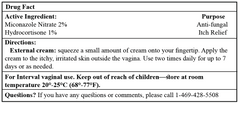 Miconazole Nitrate 1200mg vaginal antifungal cream with hydrocortisone for yeast infection relief and itch reduction