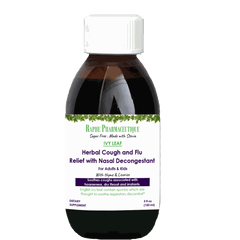 Herbal Cold-Flu Medicine 150ml bottle for sinus and lung relief with natural ingredients and nasal decongestant.