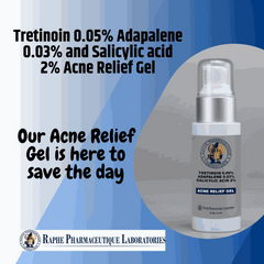 Tretinoin 0.05% acne relief gel with adapalene 0.03% and salicylic acid 2% in 70ml pump bottle