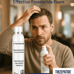 Man applying Severe Hair Loss Recovery Foam with finasteride and minoxidil for hair restoration and thickening