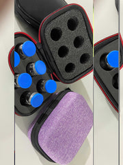 Tirzepatide 15mg sterile peptide powder vials with blue caps in protective purple and black carrying cases, 4-pack set