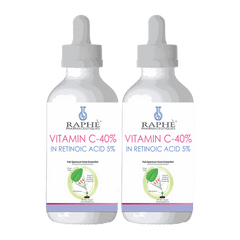 Two bottles of Raphe Pharmaceutique Vitamin C-40% serum with retinoic acid for skin rejuvenation