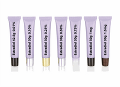 Bulk estradiol topical cream tubes with varying concentrations from 0.01% to 1.5mg for pharmaceutical use