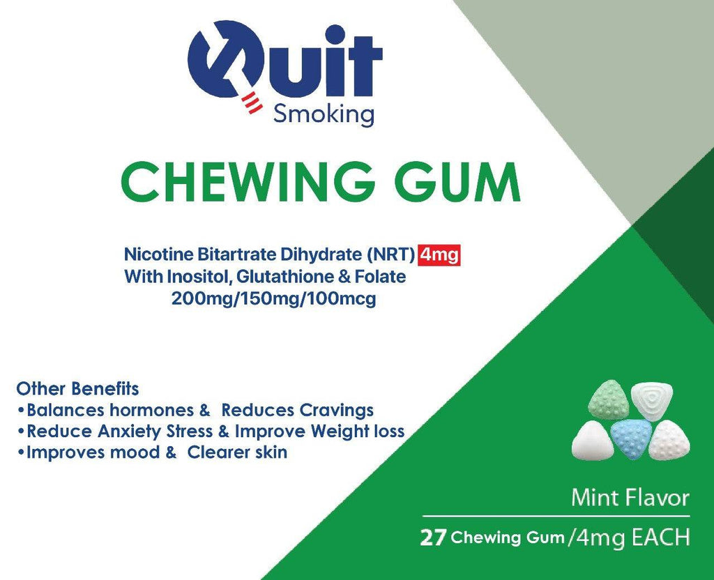 Quit Smoking mint flavor chewing gum with 4mg Nicotine Bitartrate Dihydrate for smoking cessation benefits