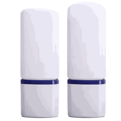 Two white skincare bottles with blue accents for private label blend brightening cream