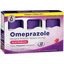 Pack of Omeprazole delayed release tablets 20 mg for acid reduction and heartburn relief