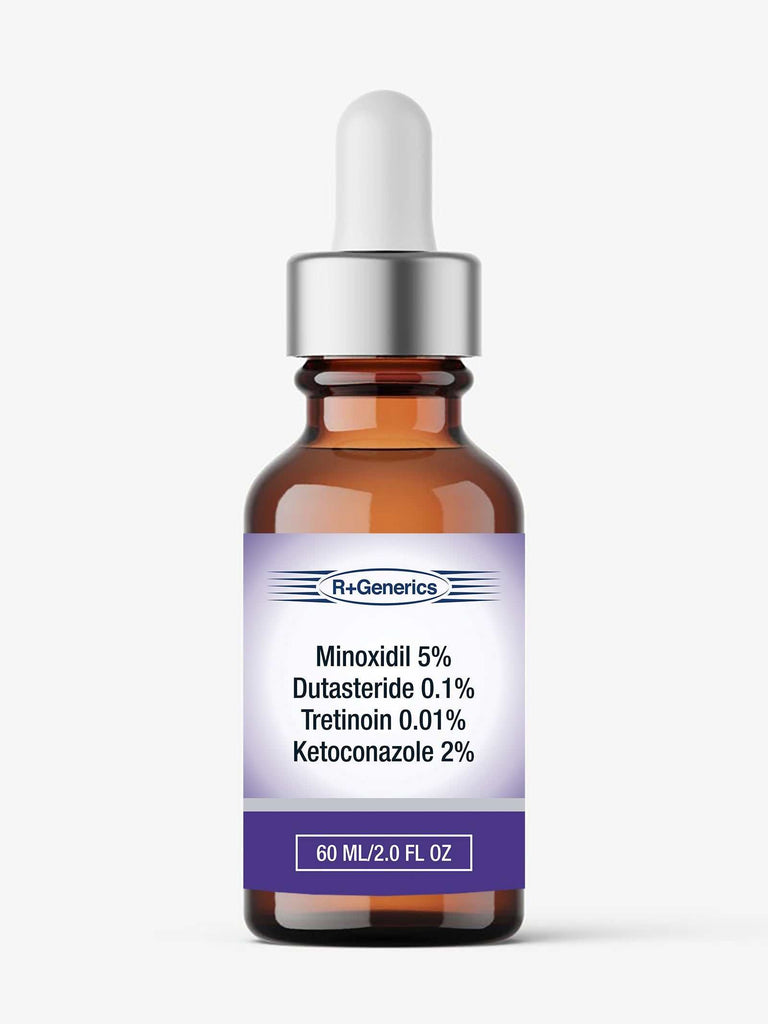 Minoxidil Dutasteride Tretinoin Ketoconazole serum for hair loss treatment in amber dropper bottle