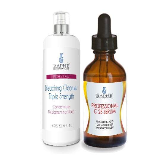 Triple Strength Depigmenting Wash bottle and Liposomal Vitamin C 25% serum with hyaluronic acid and micro-collagen for skin brightening and nourishment