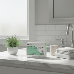Wholesale NRT active lozenges for smoking cessation on bathroom counter with plant and towels