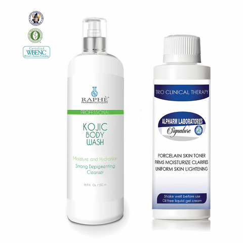 Kojic Body Wash Scrub 16oz and Porcelain Skin Lightening Toner Cream 4oz with 250 Units each