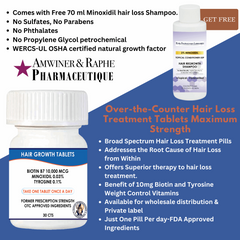 Over-the-Counter Hair Loss Treatment Tablets Maximum Strength 10,000mcg Biotin 0.03% Minoxidil and 0.1% Tyrosine